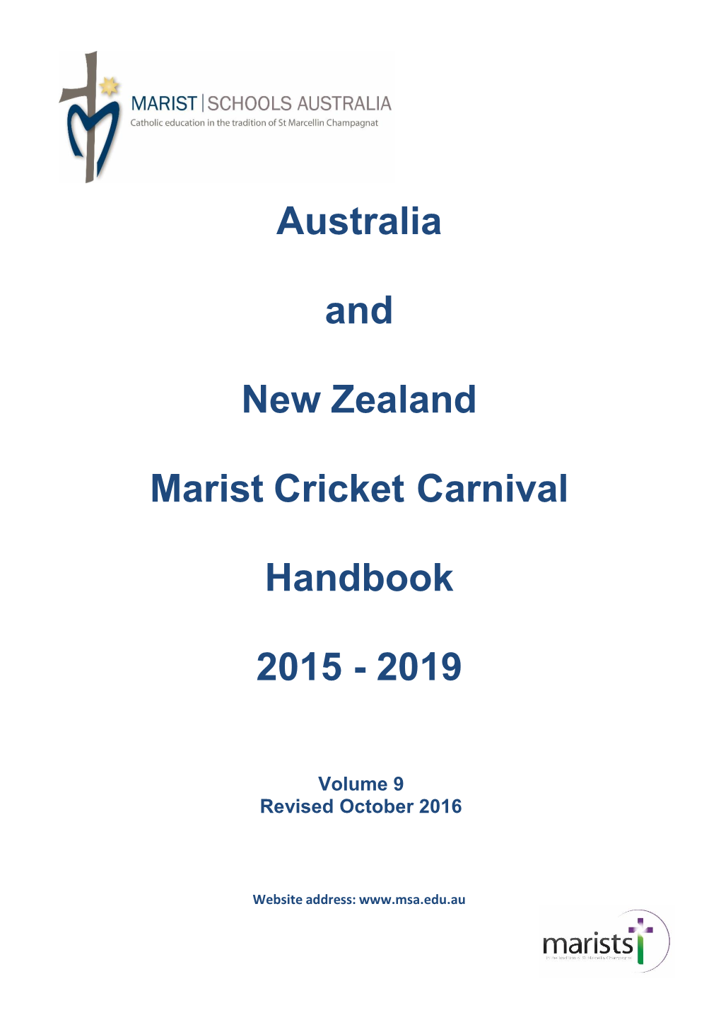 Australia and New Zealand Marist Cricket Carnival Handbook 2015
