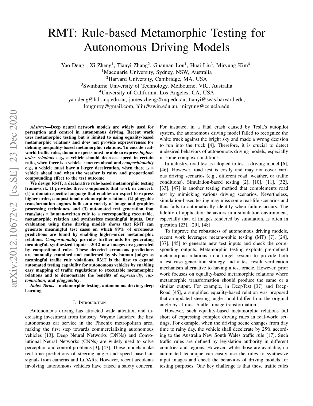 Rule-Based Metamorphic Testing for Autonomous Driving Models