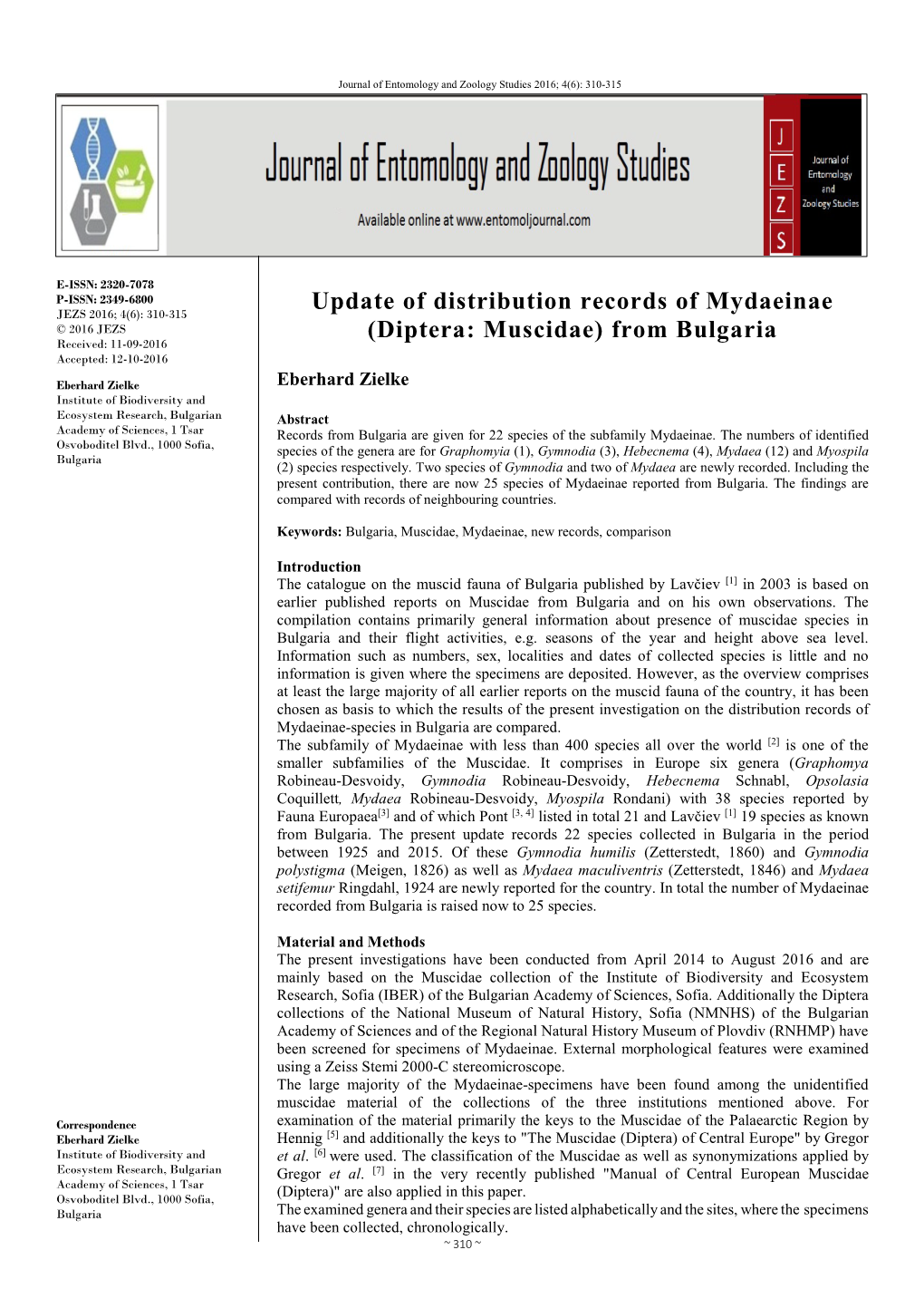 Update of Distribution Records of Mydaeinae (Diptera: Muscidae)