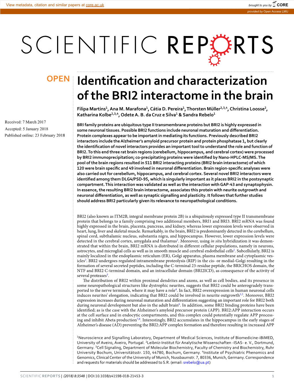 Identification and Characterization of the BRI2 Interactome in the Brain