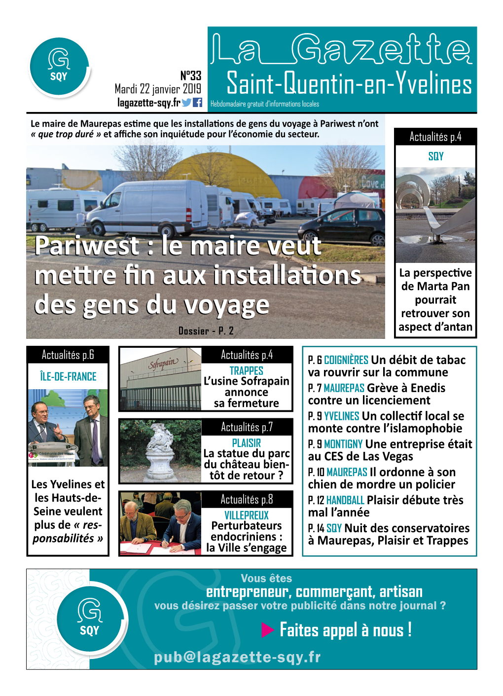 La Gazette SQY N°33 Mardi 22 Janvier 2019 Saint-Quentin-En-Yvelines Lagazette-Sqy.Fr Hebdomadaire Gratuit D’Informations Locales