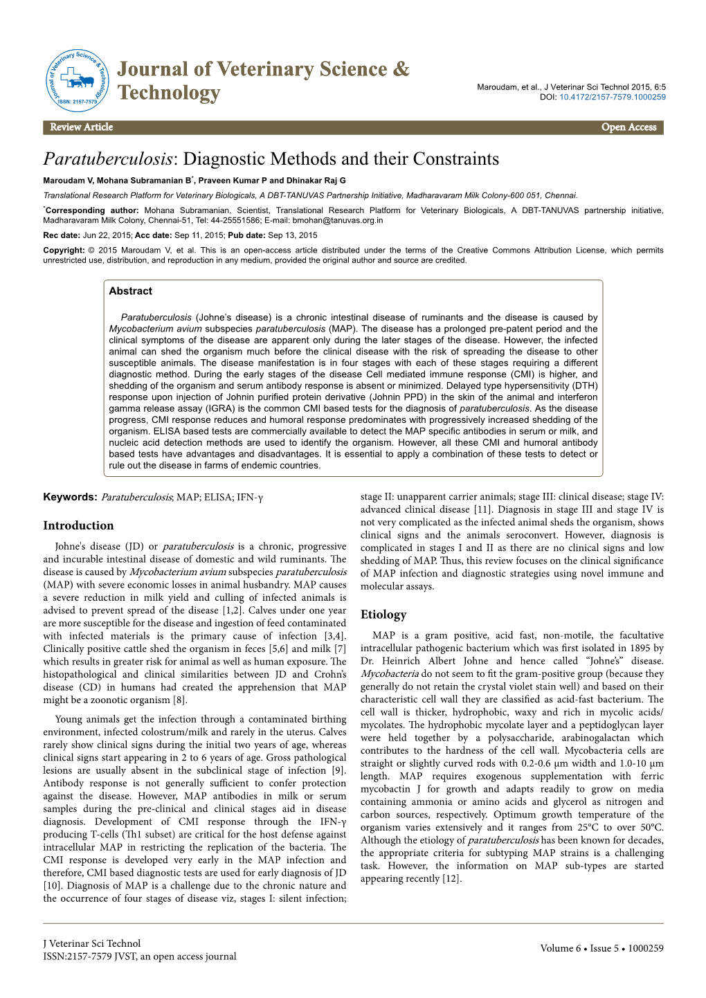 Paratuberculosis: Diagnostic Methods and Their Constraints