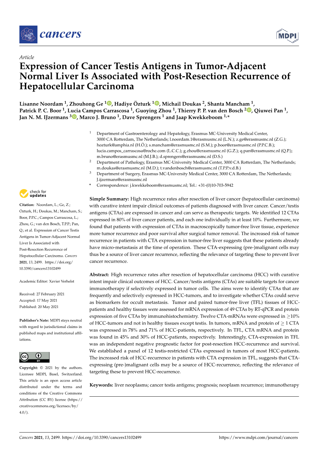 Expression of Cancer Testis Antigens in Tumor-Adjacent Normal Liver Is Associated with Post-Resection Recurrence of Hepatocellular Carcinoma