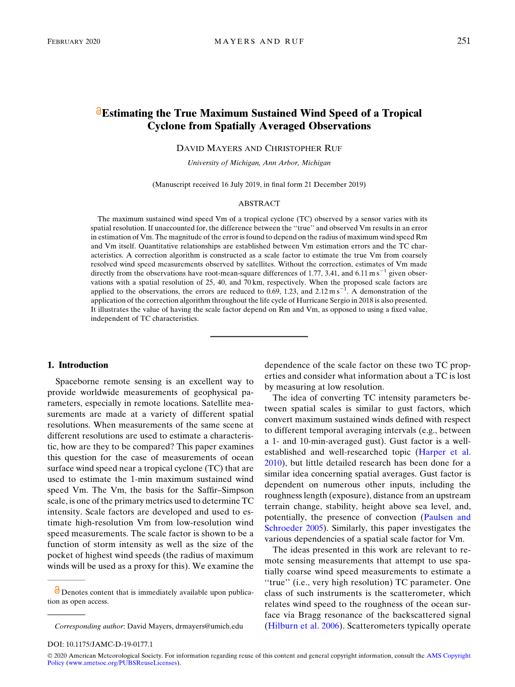 Estimating the True Maximum Sustained Wind Speed of a Tropical Cyclone from Spatially Averaged Observations