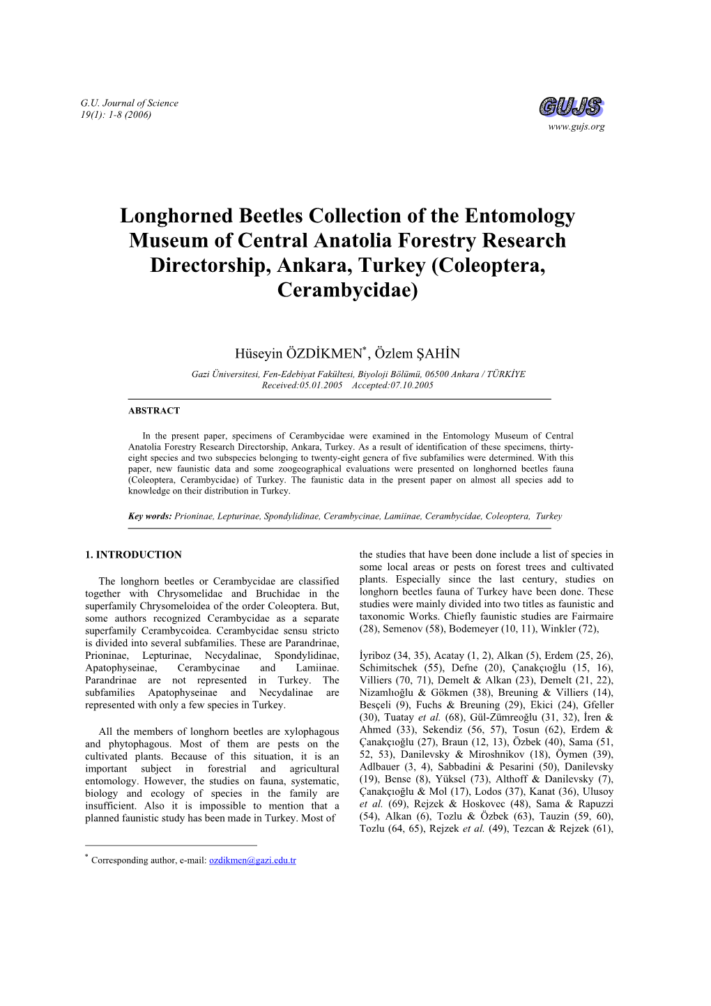 Longhorned Beetles Collection of the Entomology Museum of Central Anatolia Forestry Research Directorship, Ankara, Turkey (Coleoptera, Cerambycidae)