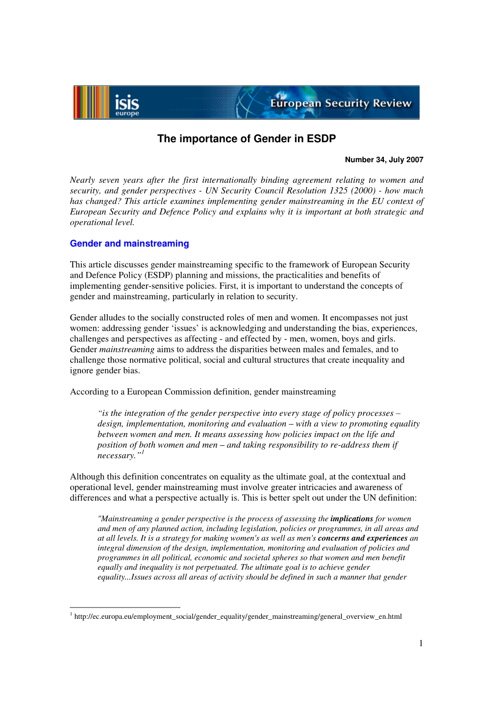 The Importance of Gender in ESDP