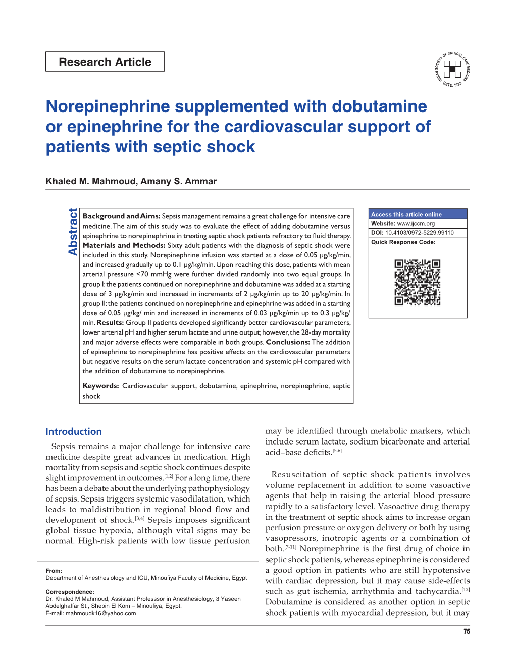 Norepinephrine Supplemented with Dobutamine Or Epinephrine for the Cardiovascular Support of Patients with Septic Shock