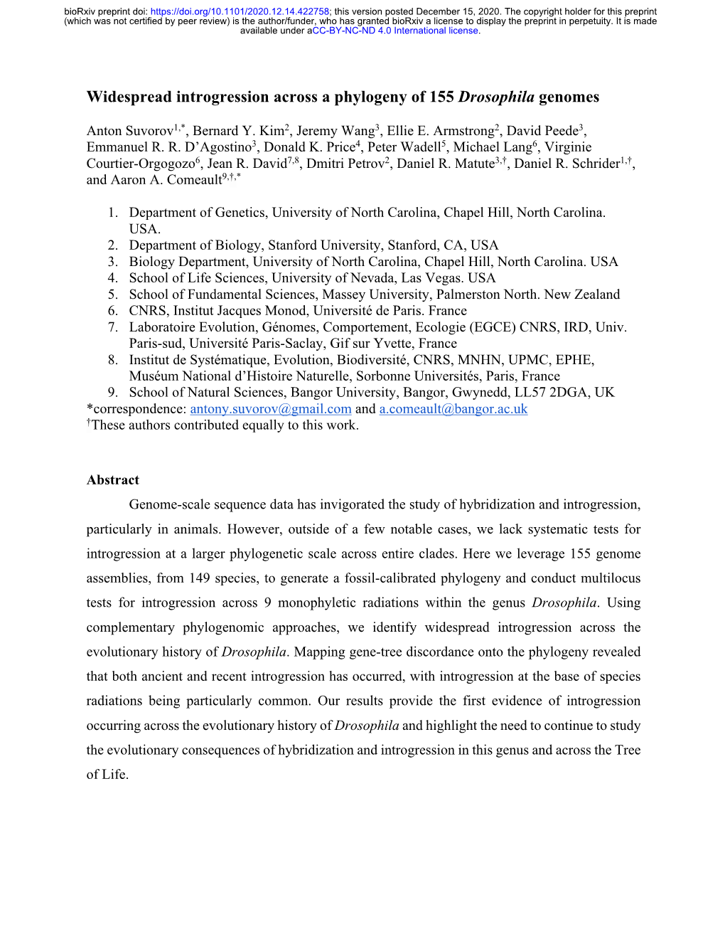 Widespread Introgression Across a Phylogeny of 155 Drosophila Genomes