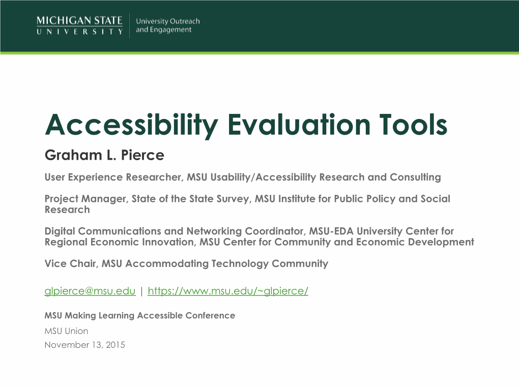 Accessibility Evaluation Tools Graham L