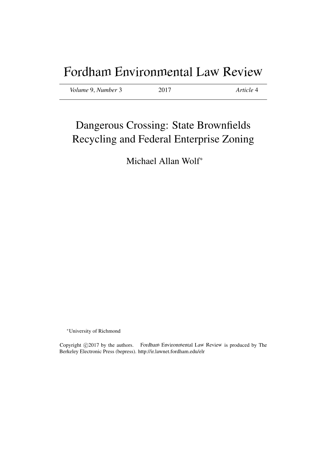 State Brownfields Recycling and Federal Enterprise Zoning