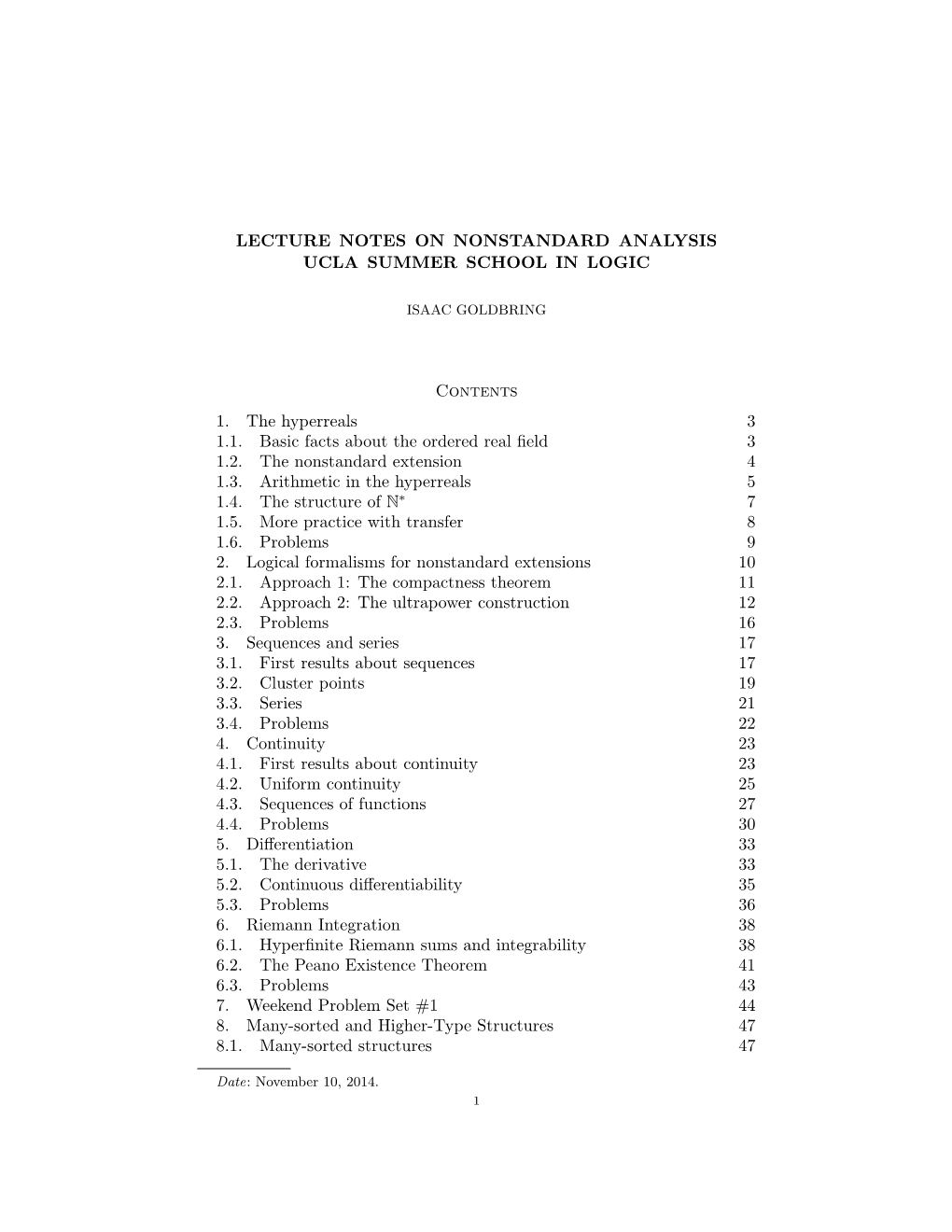 Lecture Notes on Nonstandard Analysis Ucla Summer School in Logic