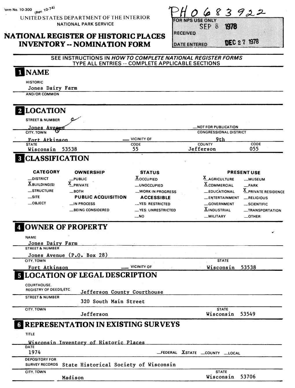 National Register of Historic Places Inventory -- Nomination Form