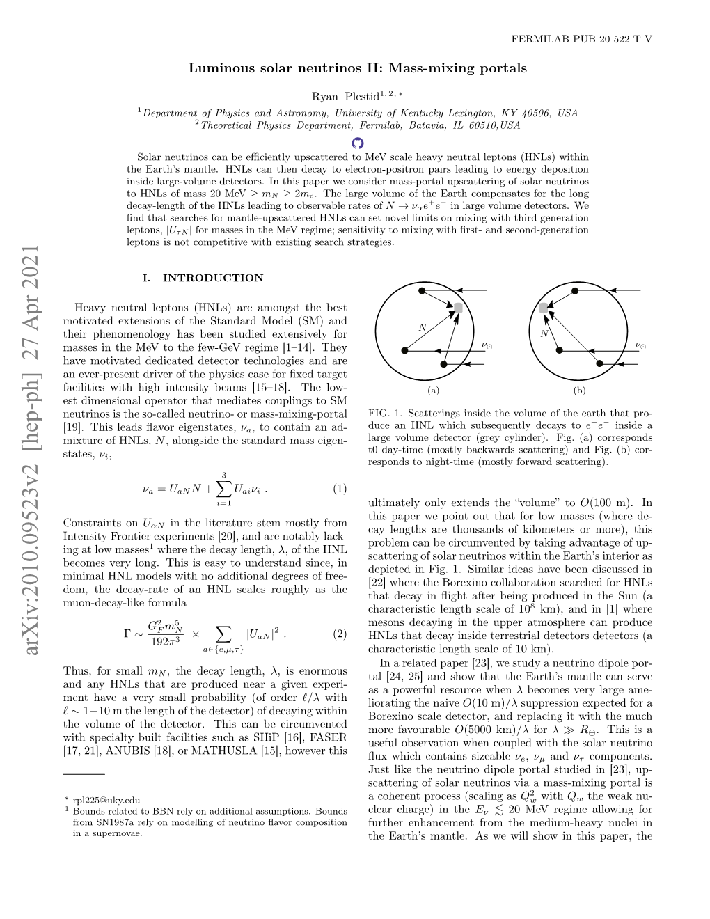 Arxiv:2010.09523V2 [Hep-Ph] 27 Apr 2021 Characteristic Length Scale of 10 Km)