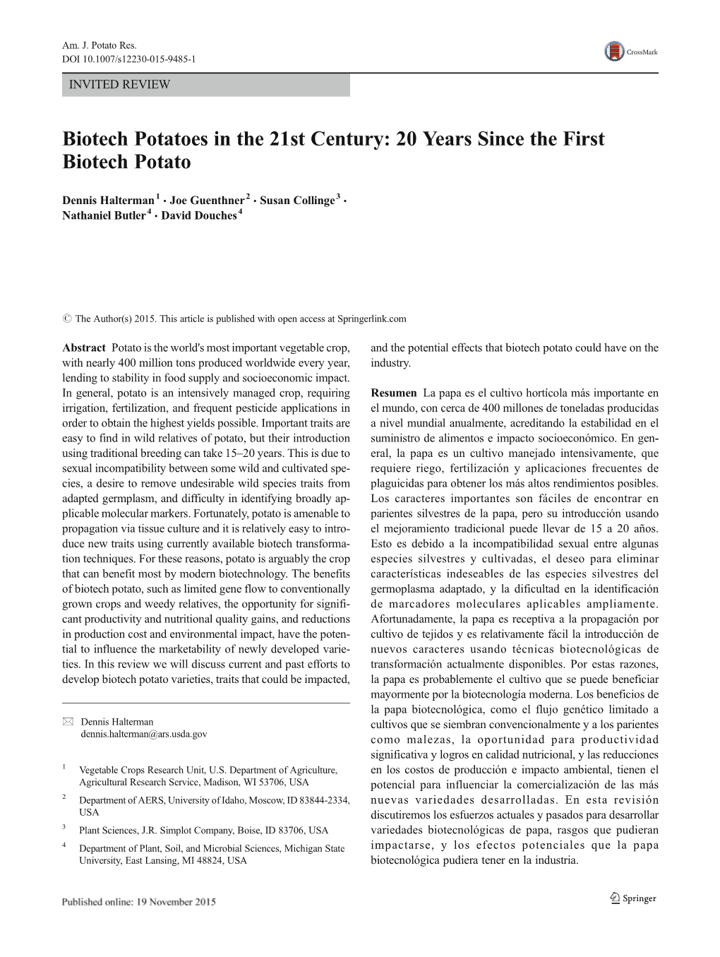 Biotech Potatoes in the 21St Century: 20 Years Since the First Biotech Potato