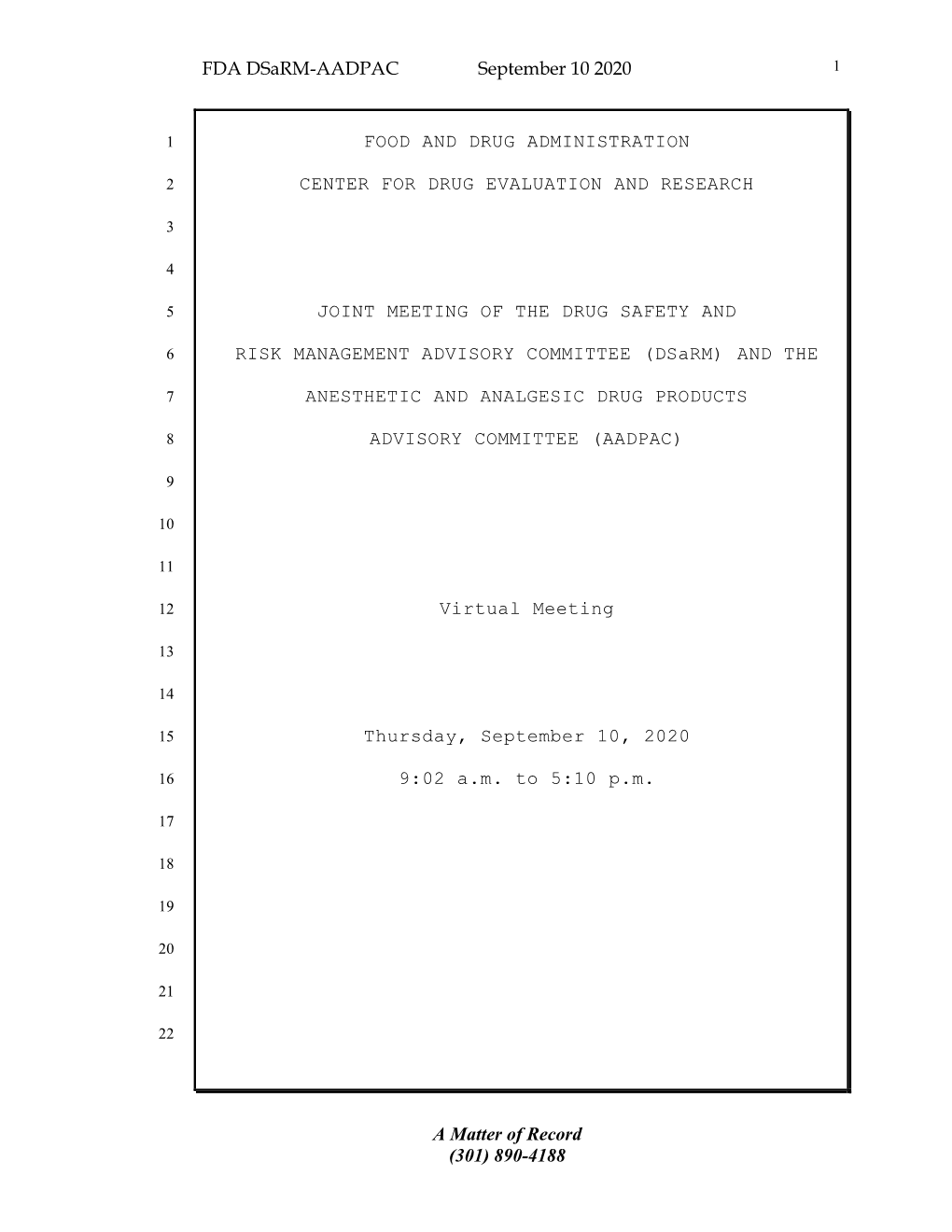 FDA Dsarm-AADPAC September 10 2020 a Matter of Record (301)