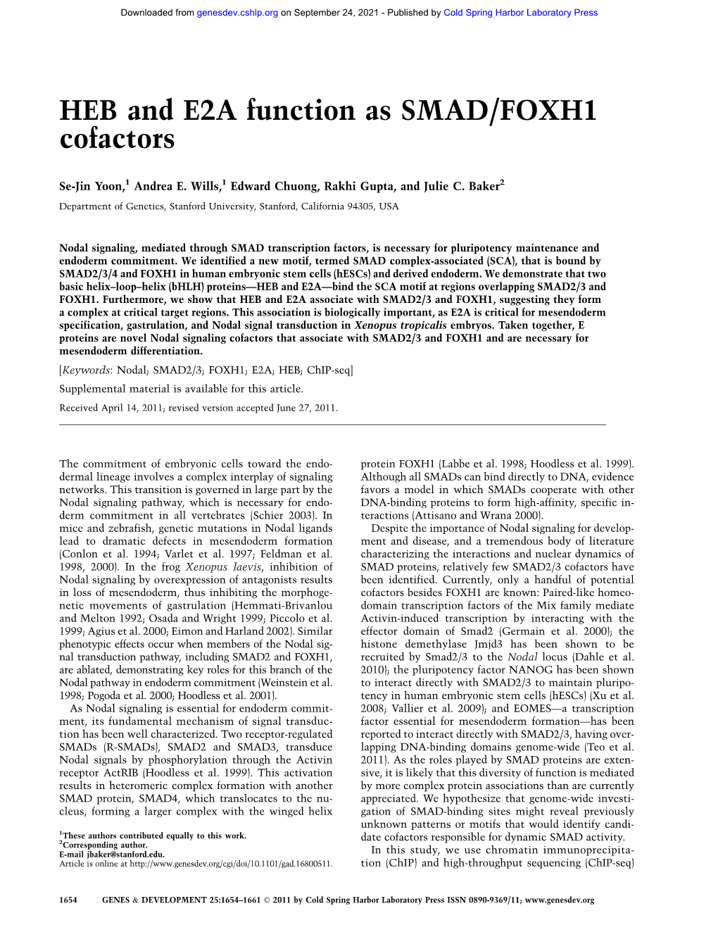 HEB and E2A Function As SMAD/FOXH1 Cofactors