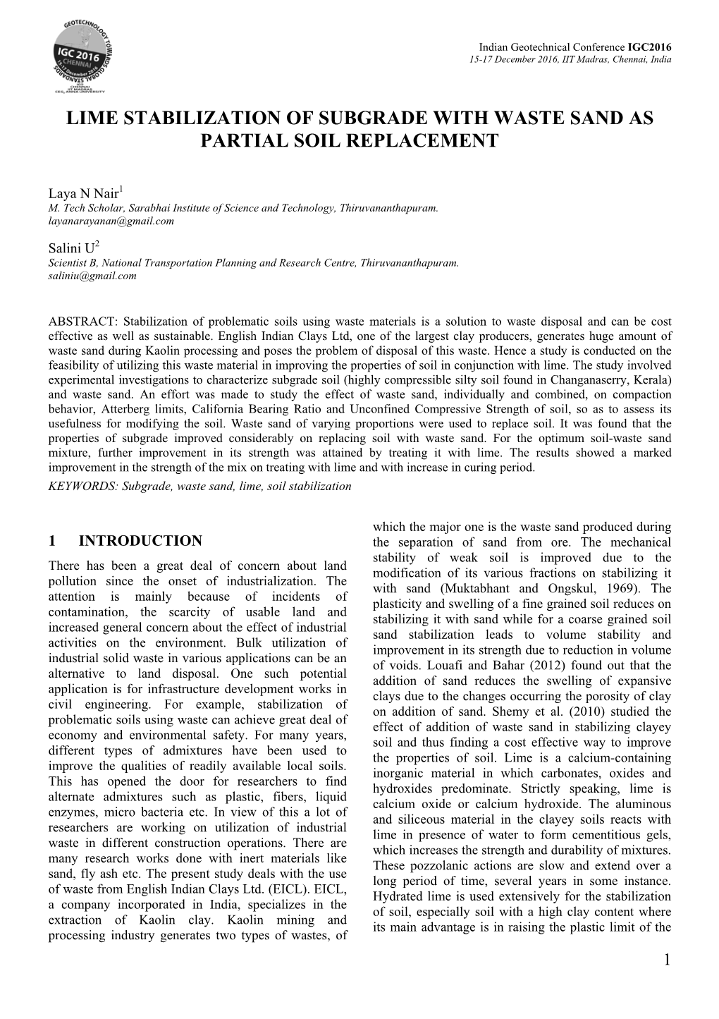 Lime Stabilization of Subgrade with Waste Sand As Partial Soil Replacement