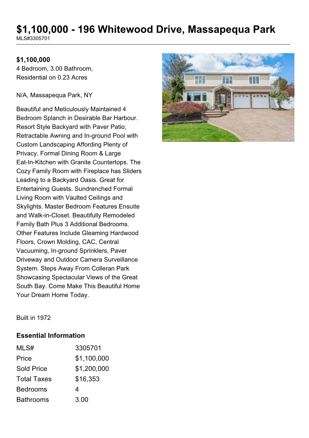 196 Whitewood Drive, Massapequa Park MLS#3305701