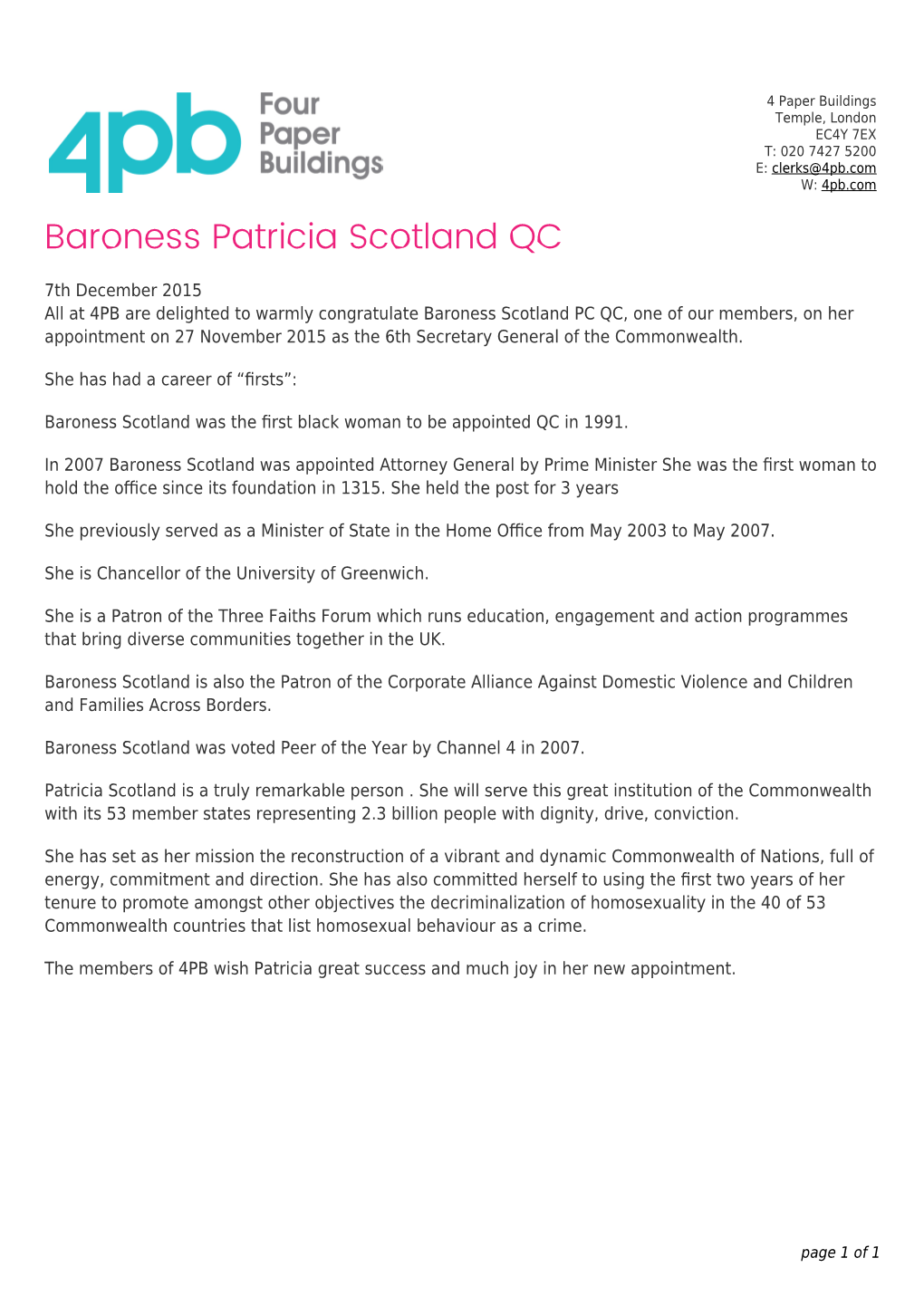 Baroness Patricia Scotland QC