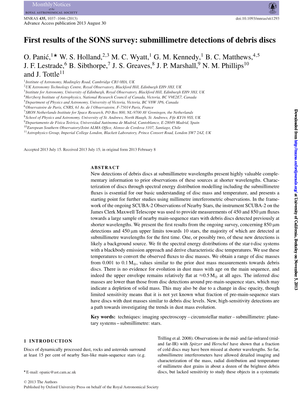 Submillimetre Detections of Debris Discs