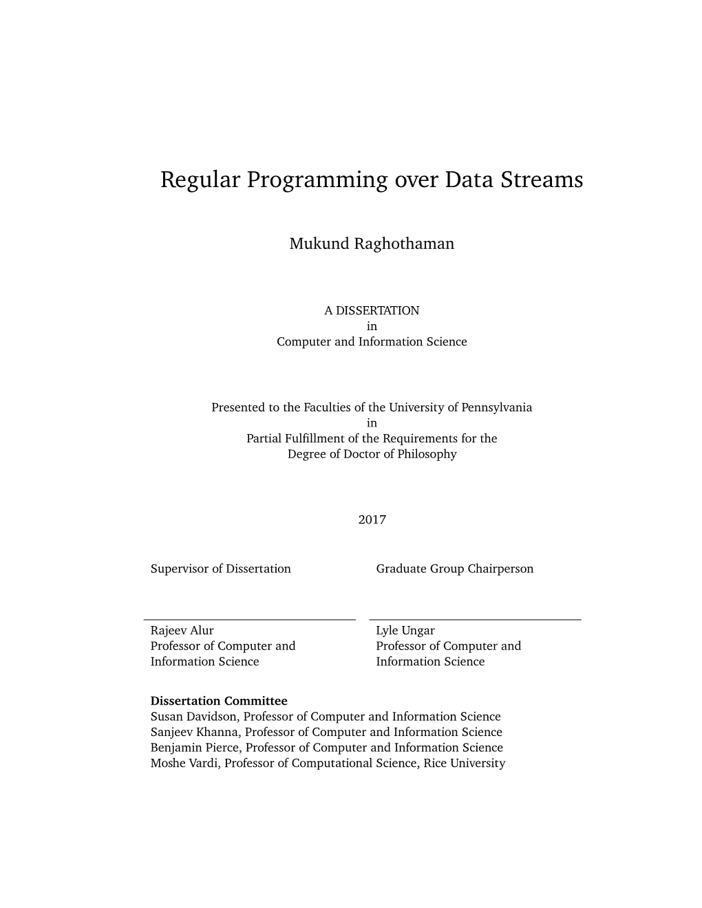 Regular Programming Over Data Streams