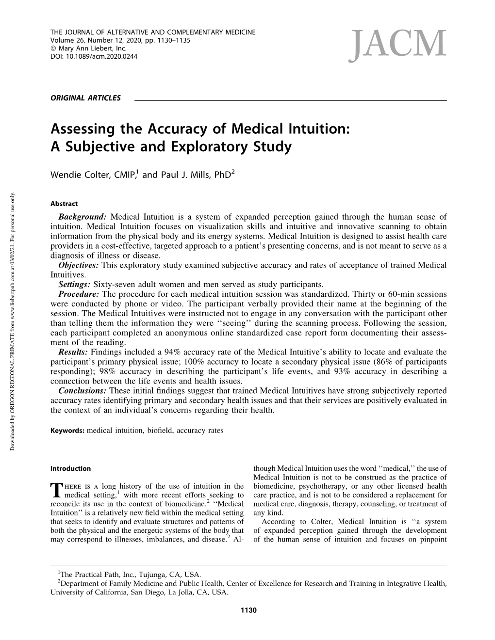 Assessing the Accuracy of Medical Intuition: a Subjective and Exploratory Study