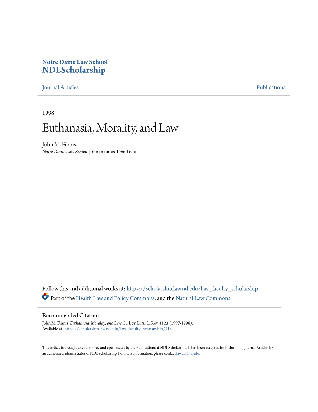 Euthanasia, Morality, and Law John M