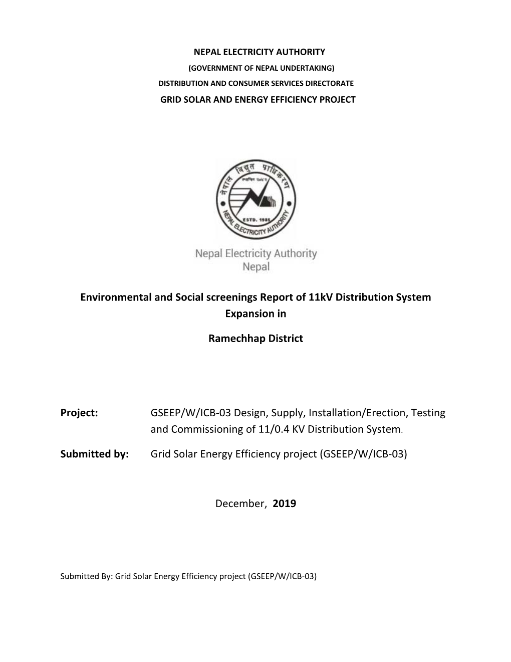 Environmental and Social Screenings Report of 11Kv Distribution System Expansion In