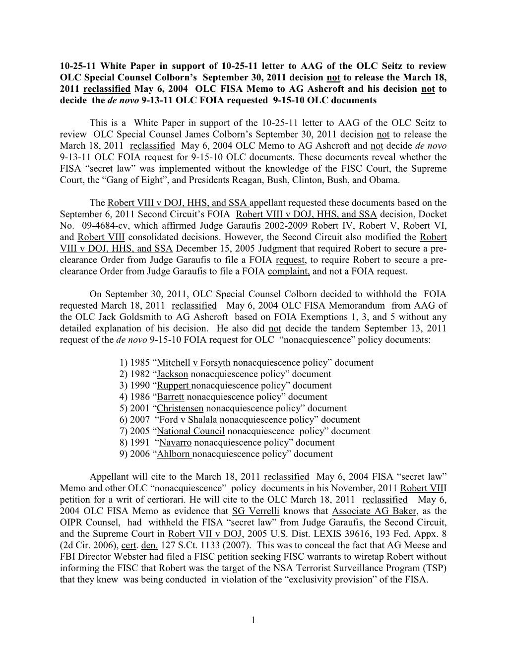 1 10-25-11 White Paper in Support of 10-25-11