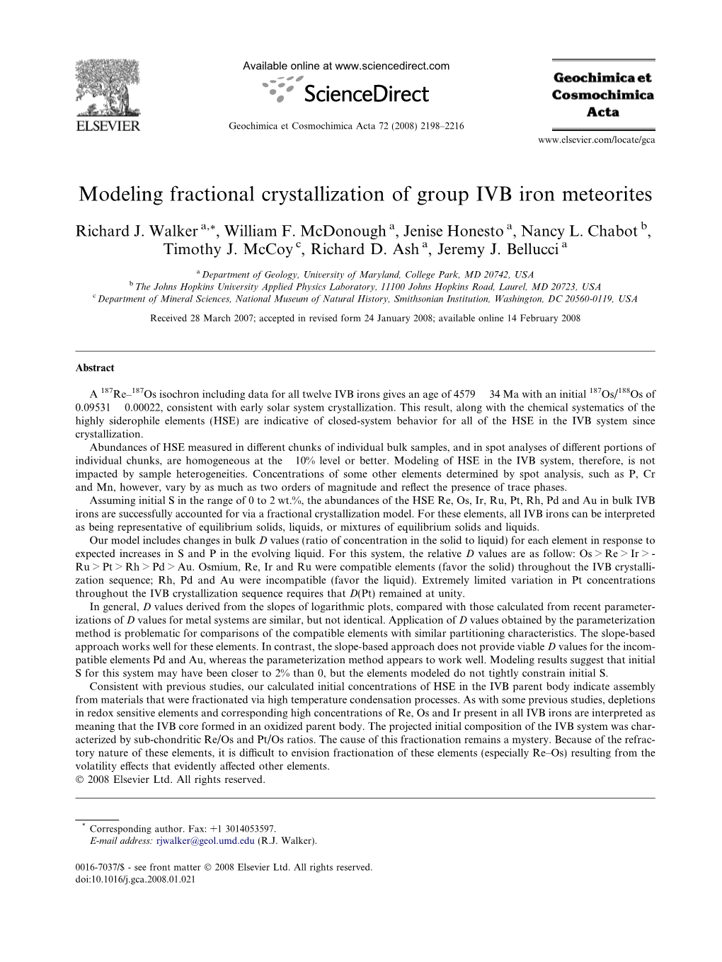 Modeling Fractional Crystallization of Group IVB Iron Meteorites