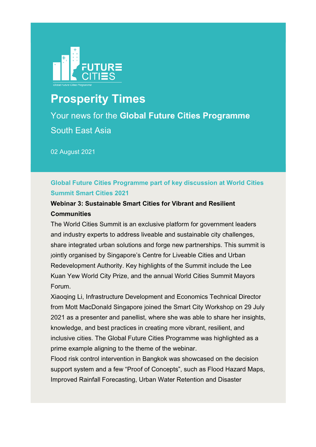 Prosperity Times Your News for the Global Future Cities Programme South East Asia