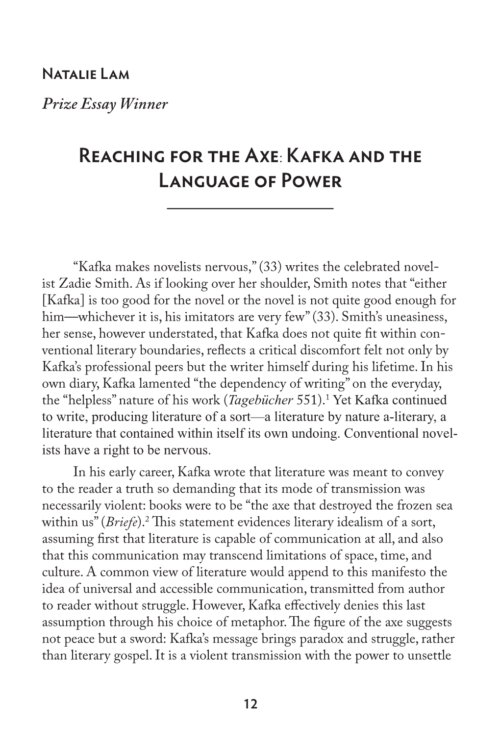 Reaching for the Axe: Kafka and the Language of Power