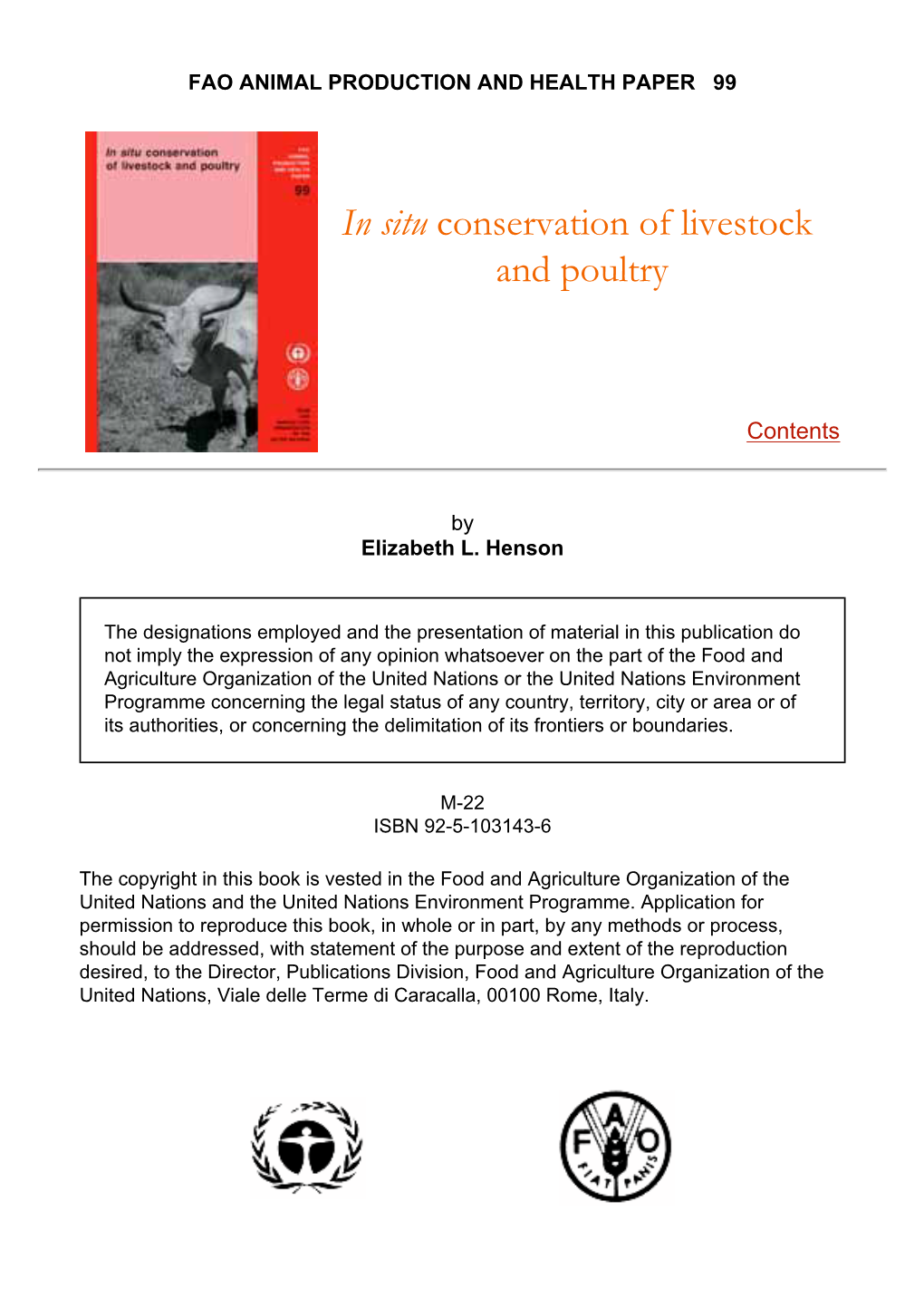 In Situ Conservation of Livestock and Poultry