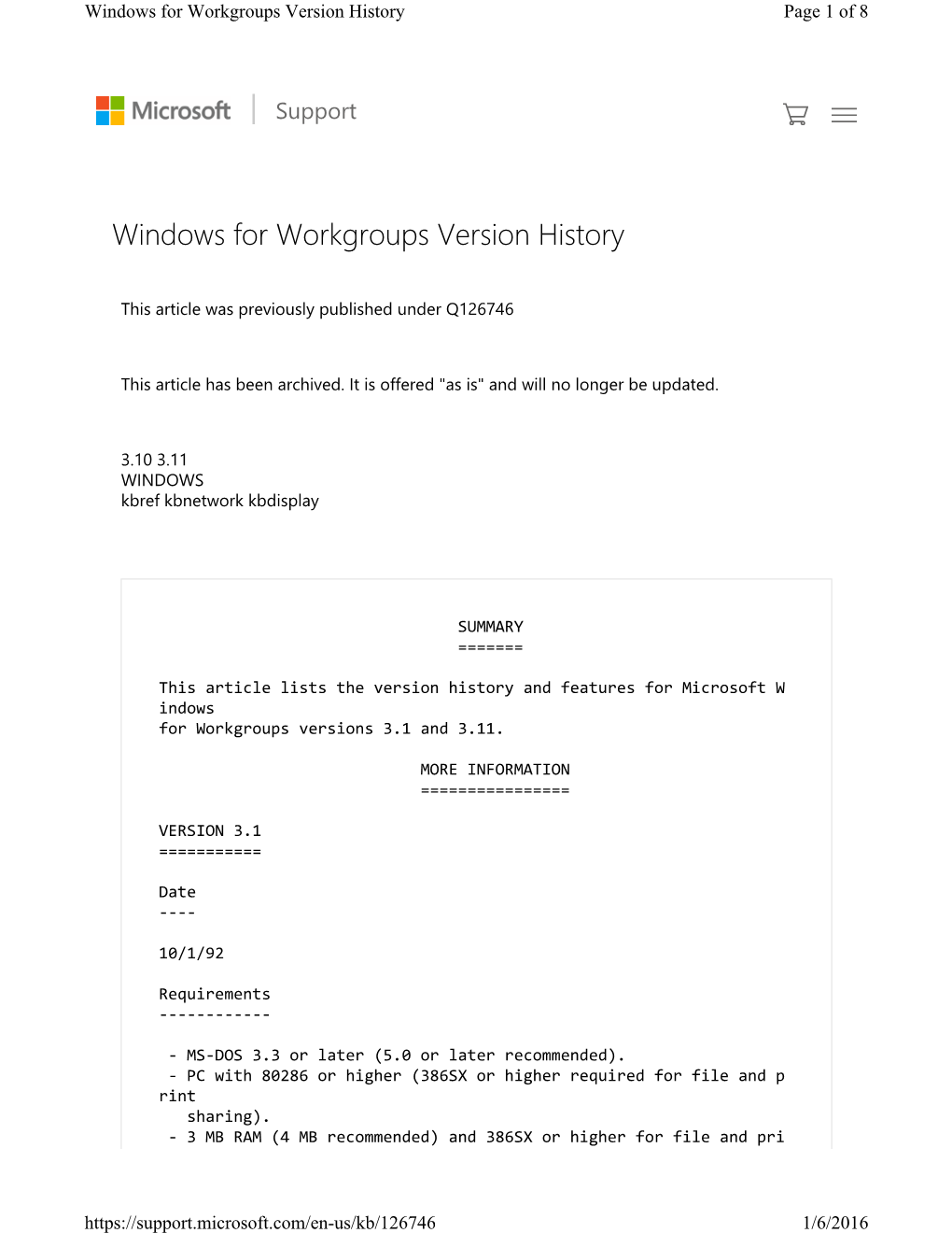 Windows for Workgroups Requirements and Features