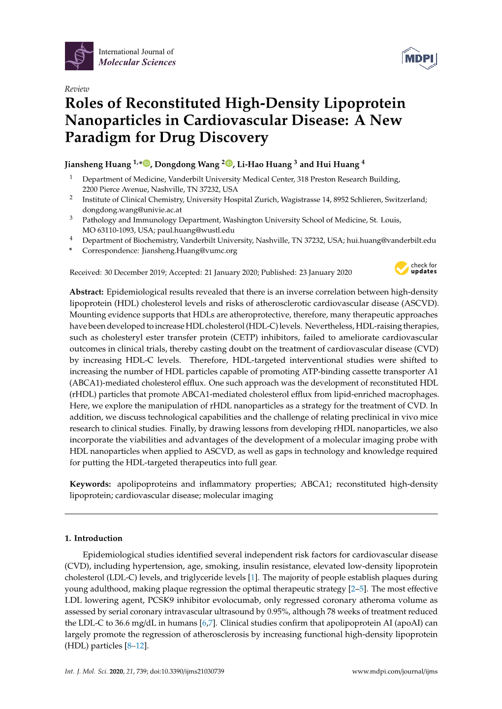 Roles of Reconstituted High-Density Lipoprotein Nanoparticles in Cardiovascular Disease: a New Paradigm for Drug Discovery