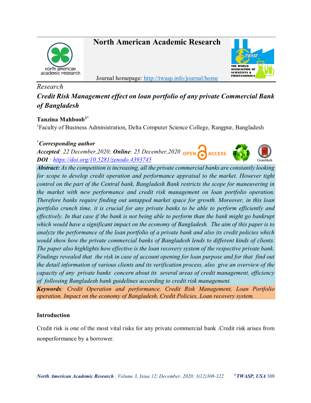 19. 308-322Credit Risk Management Effect on Loan Portfolio Of