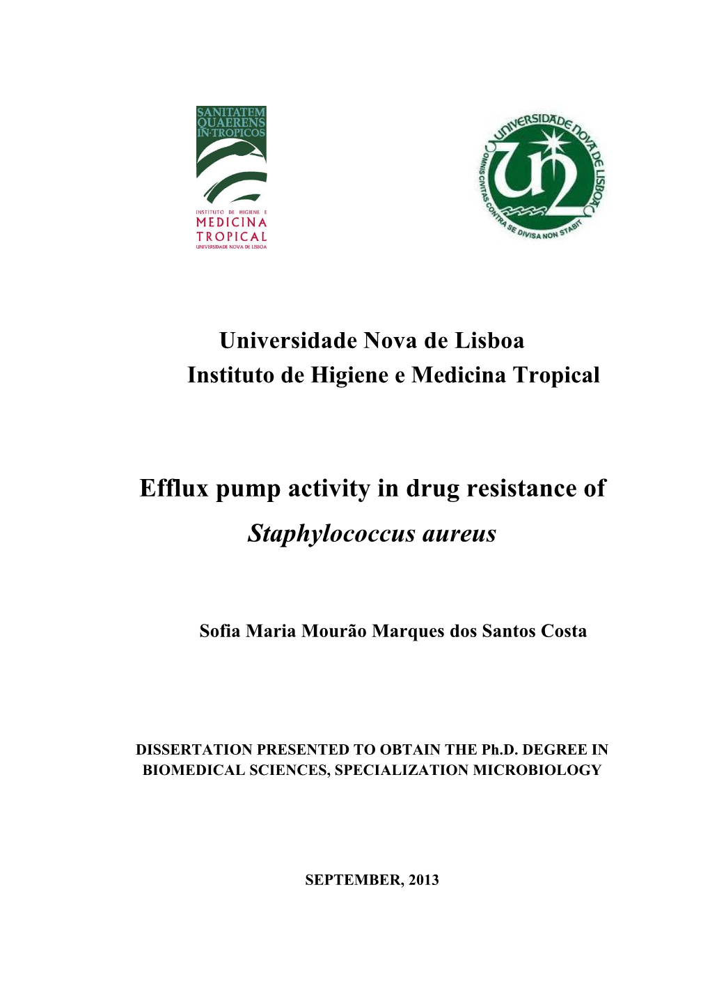 Efflux Pump Activity in Drug Resistance of Staphylococcus Aureus