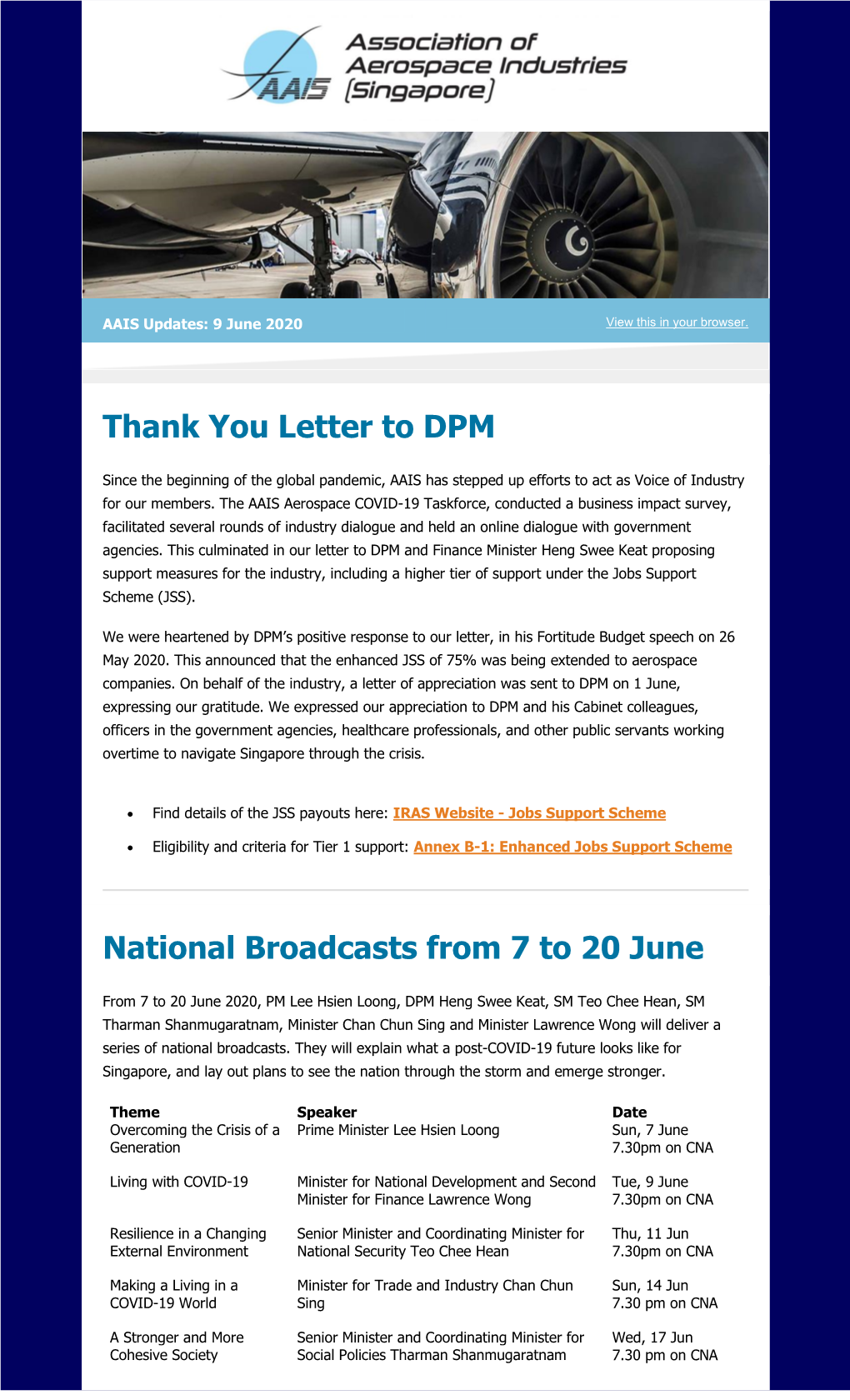 Thank You Letter to DPM National Broadcasts from 7 to 20 June