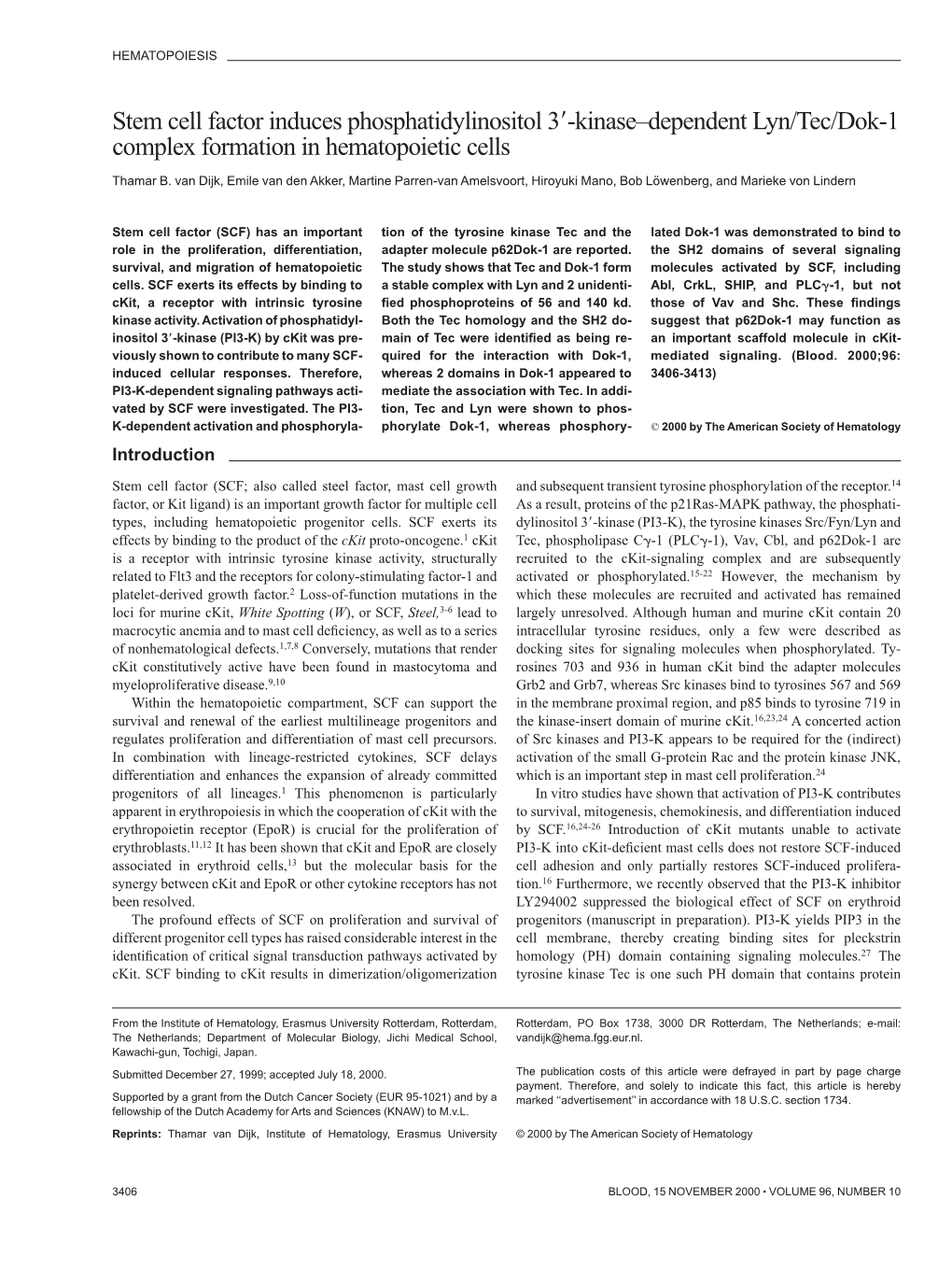 Stem Cell Factor Induces Phosphatidylinositol 3-Kinase