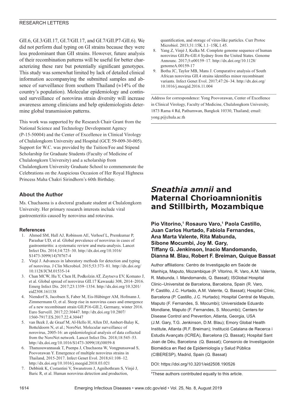 Sneathia Amnii and Maternal Chorioamnionitis and Stillbirth