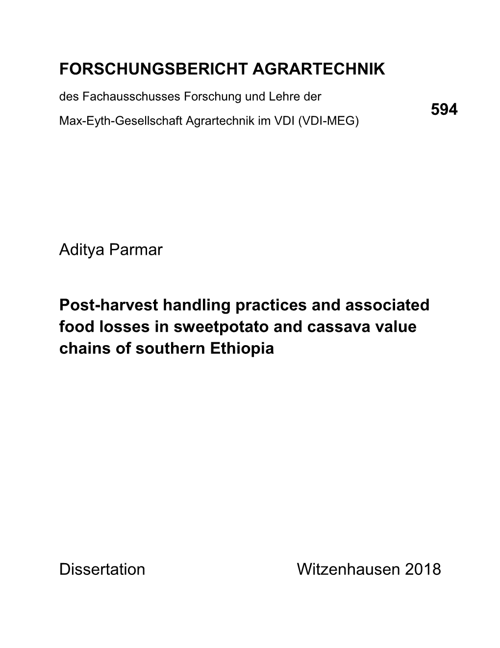 Post-Harvest Handling Practices and Associated Food Losses in Sweetpotato and Cassava Value Chains of Southern Ethiopia