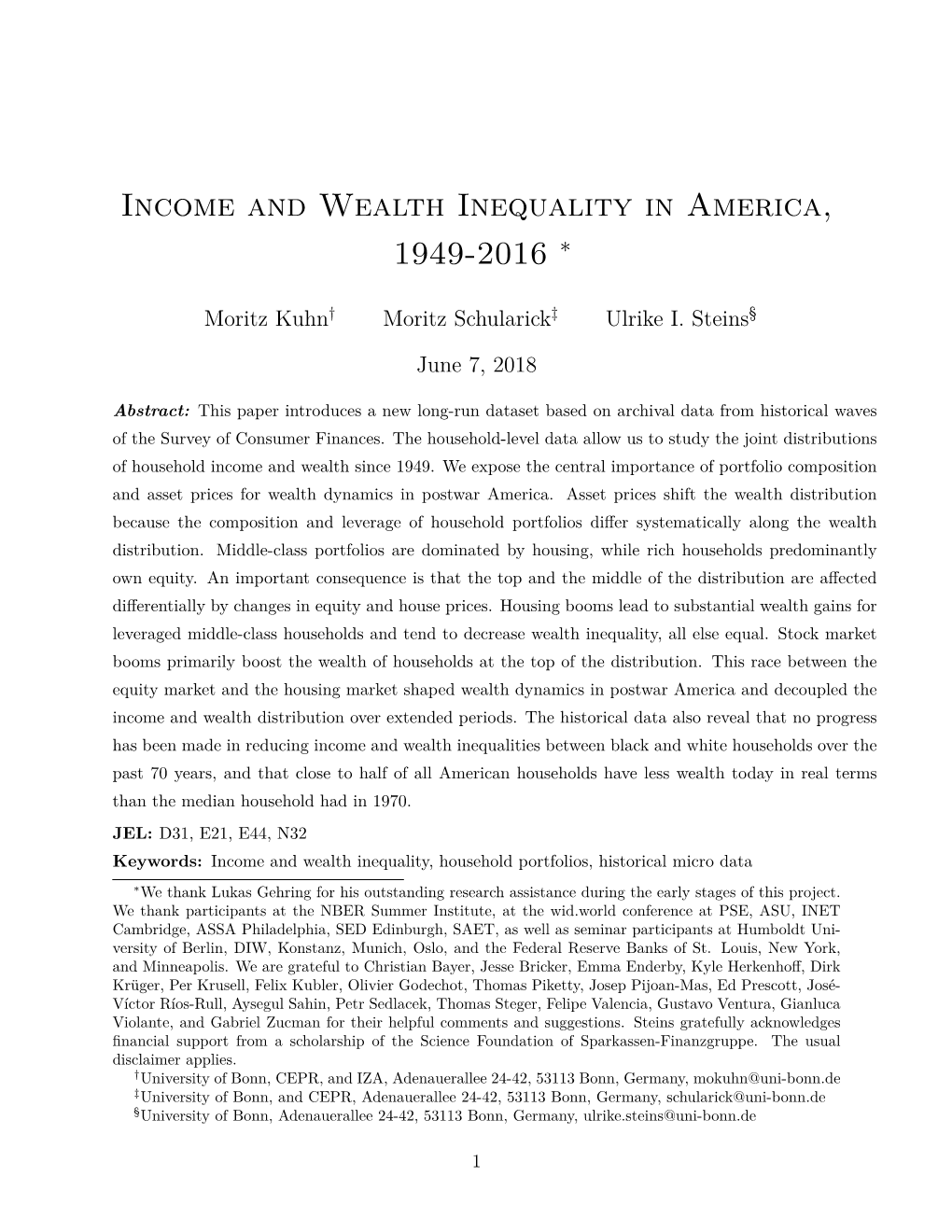 Income and Wealth Inequality in America, 1949-2016 ∗