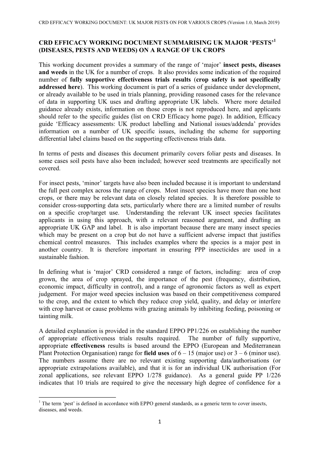 Crd Efficacy Working Document Summarising Uk Major 'Pests'