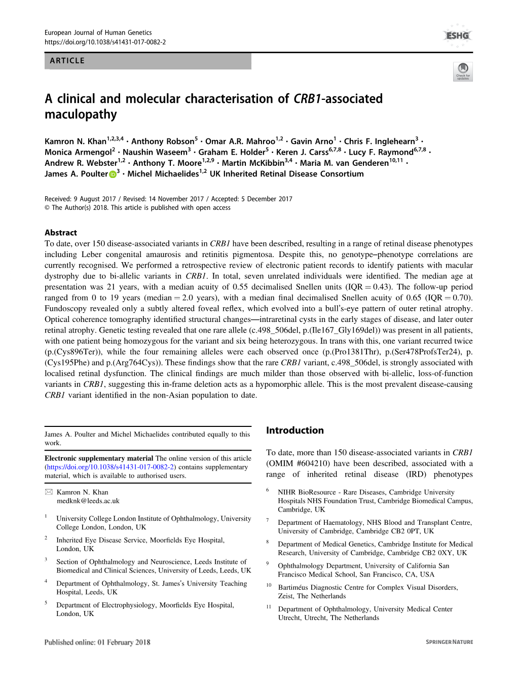 A Clinical and Molecular Characterisation of CRB1-Associated Maculopathy