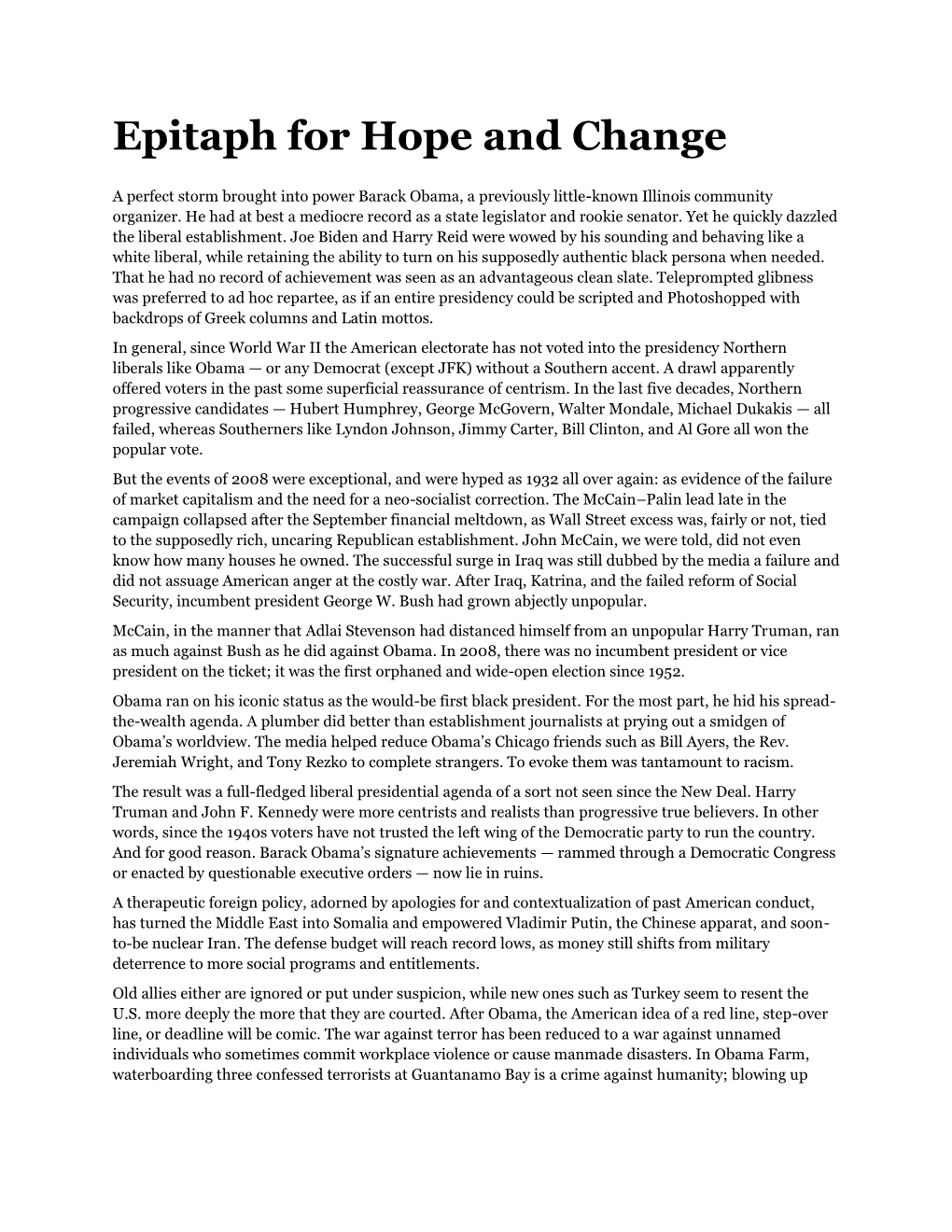 Epitaph for Hope and Change