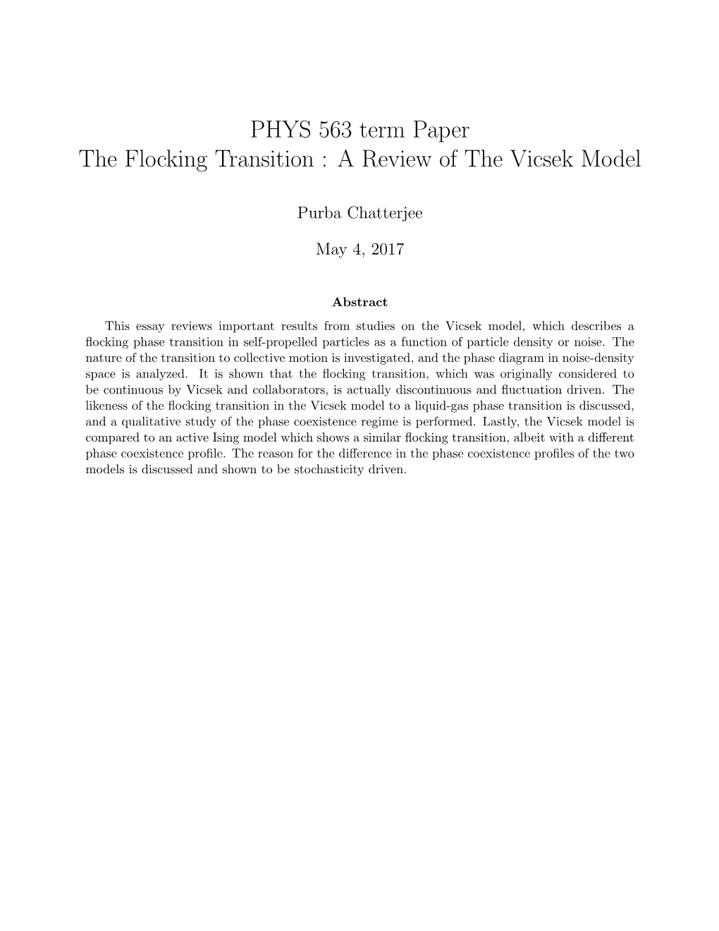 The Flocking Transition: a Review of the Vicsek Model