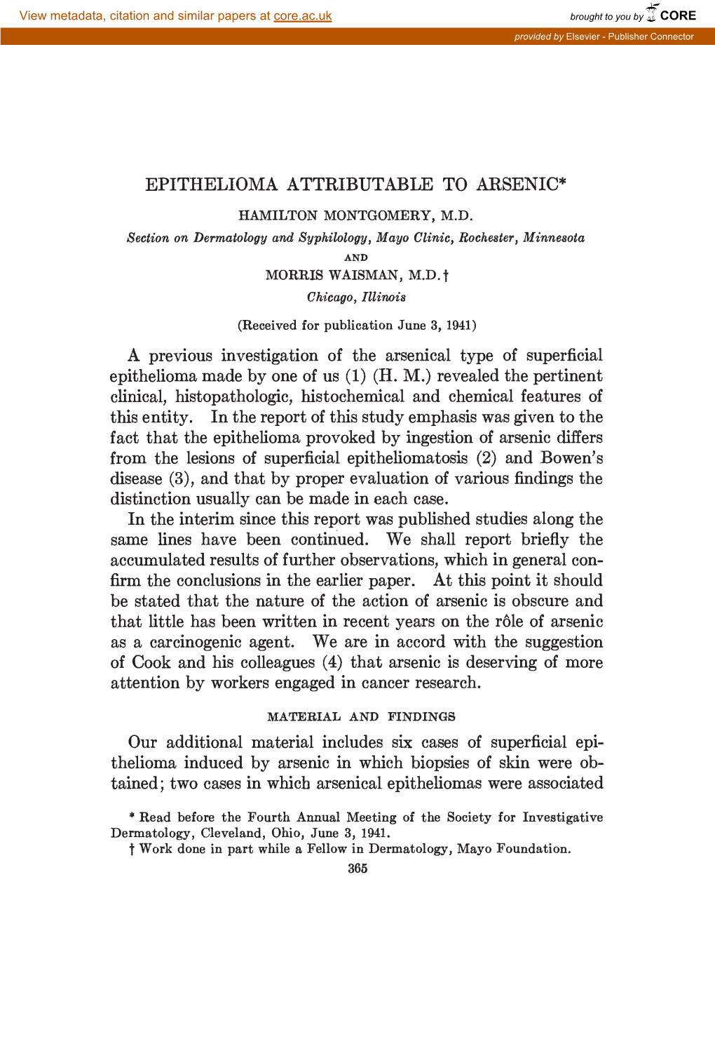Epithelioma Attributable to Arsenic* Hamilton Montgomery, M.D