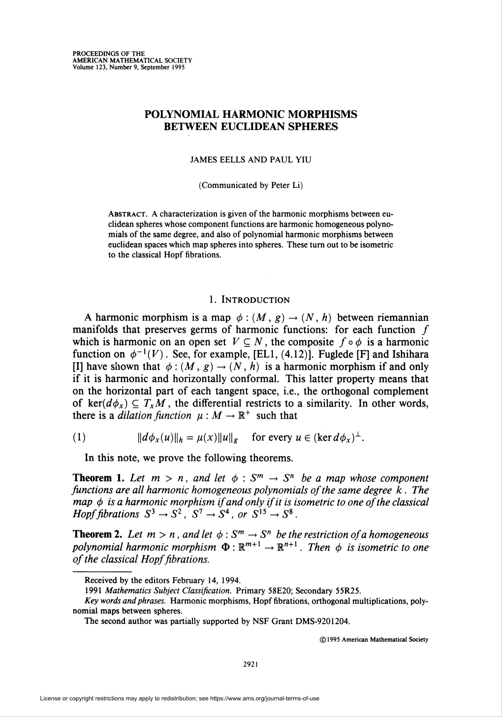 Polynomial Harmonic Morphisms Between Euclidean Spheres