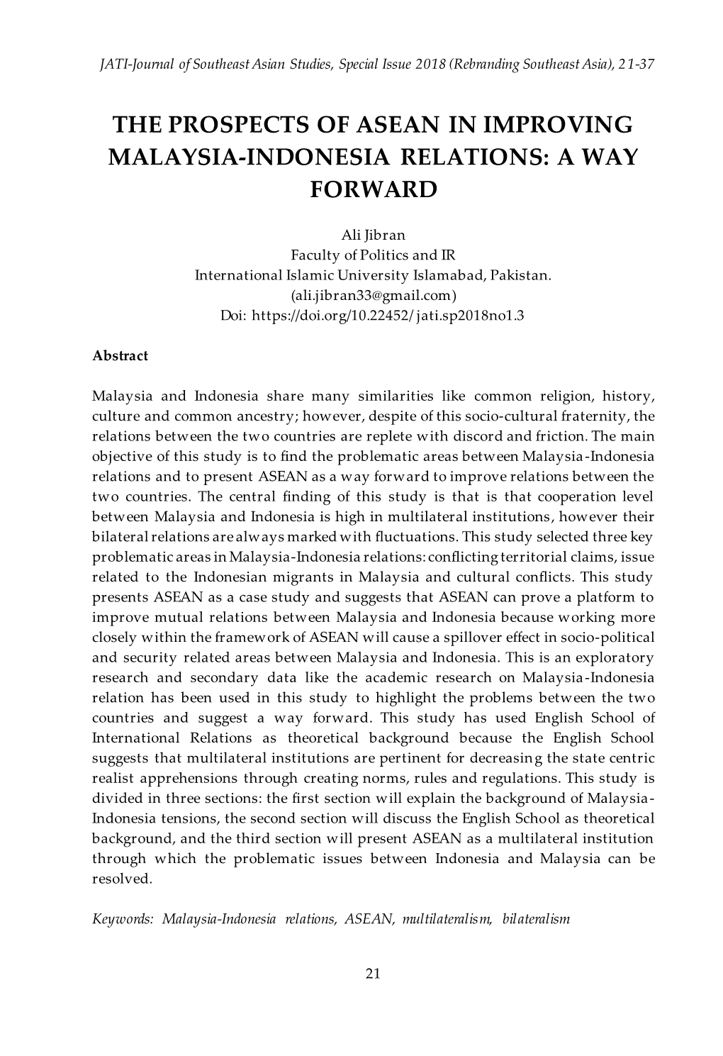 The Prospects of Asean in Improving Malaysia-Indonesia Relations: a Way Forward