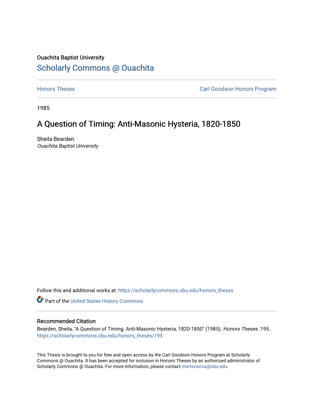 Anti-Masonic Hysteria, 1820-1850